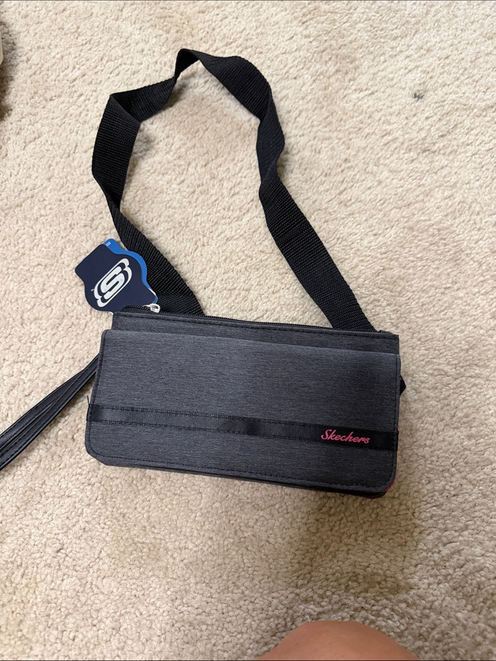 Skechers Dark Gray Crossbody Messenger with Pink Logo